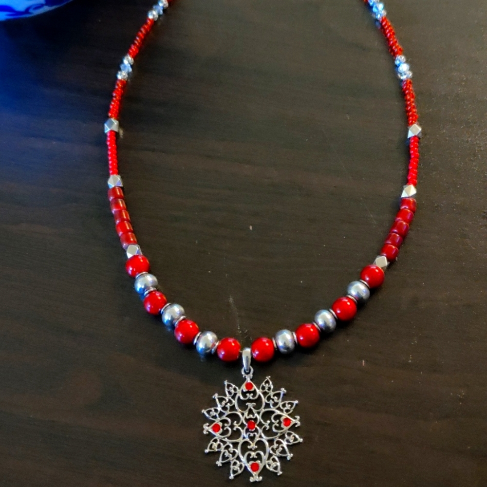 Christmas style snowflake necklace handmade